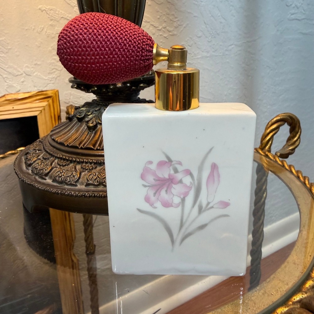 Vintage Empty Ceramic Floral Rectangular Atomizer Fragrance Bottle